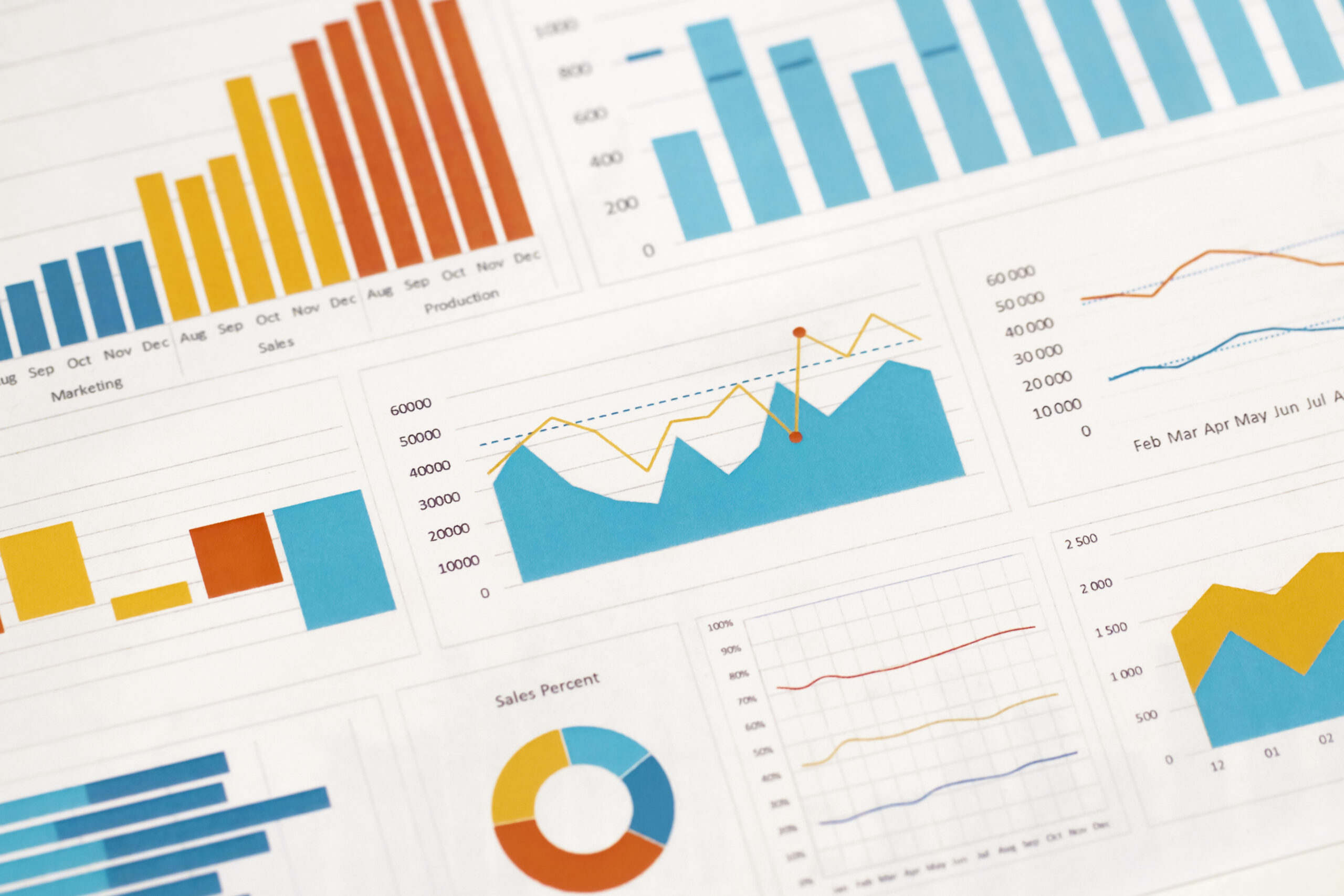Business graphs and charts on table. Financial development, Banking Account, Statistics